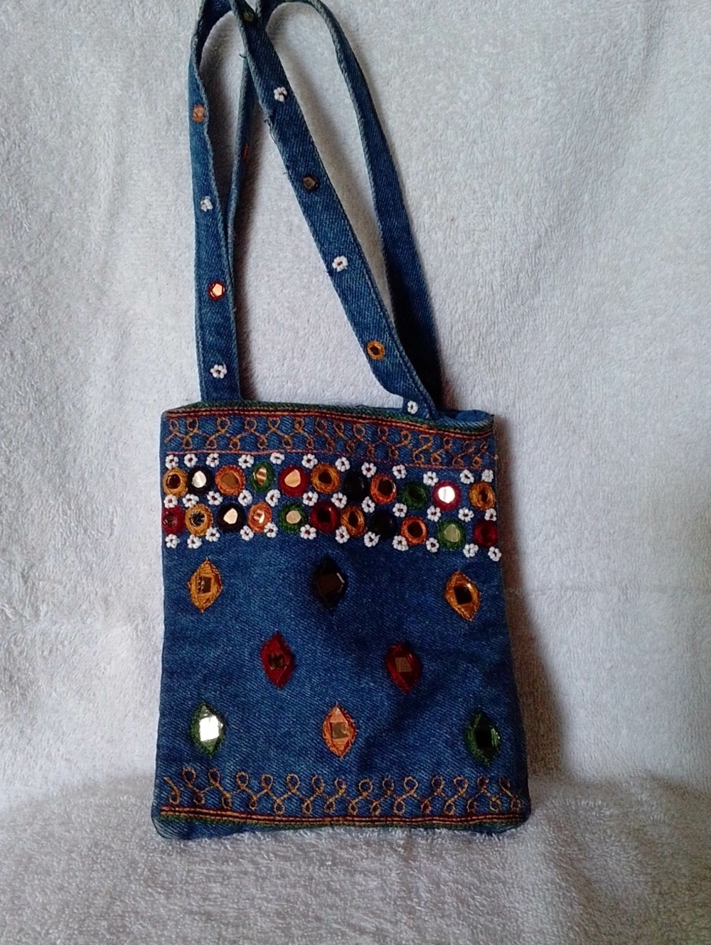 Arizona Jean Company Denim Mini Bag with Multicolored Mirror Accents
